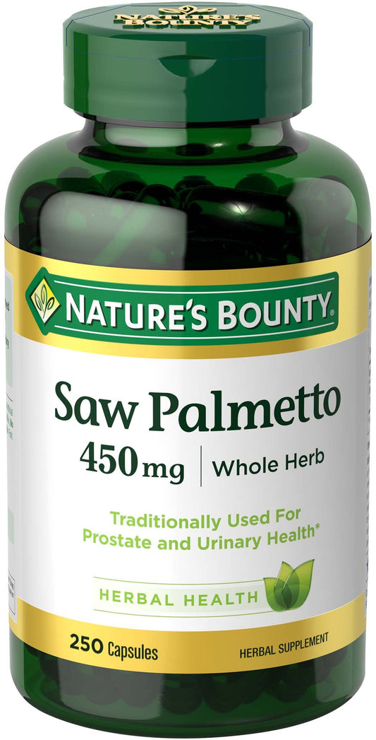 Nature's Bounty Saw Palmetto Support for Prostate and Urinary Health, Herbal Health Supplement, 450mg, 250 Capsules