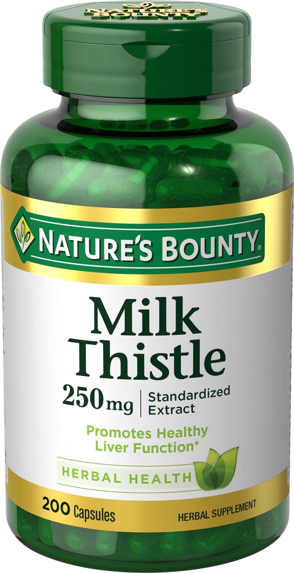 Nature's Bounty Milk Thistle Capsules for Liver Support, Herbal Supplement, 250 mg per Serving, 200 Count