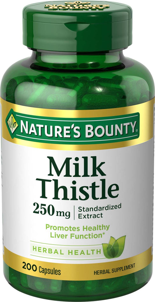 Nature's Bounty Milk Thistle Capsules for Liver Support, Herbal Supplement, 250 mg per Serving, 200 Count